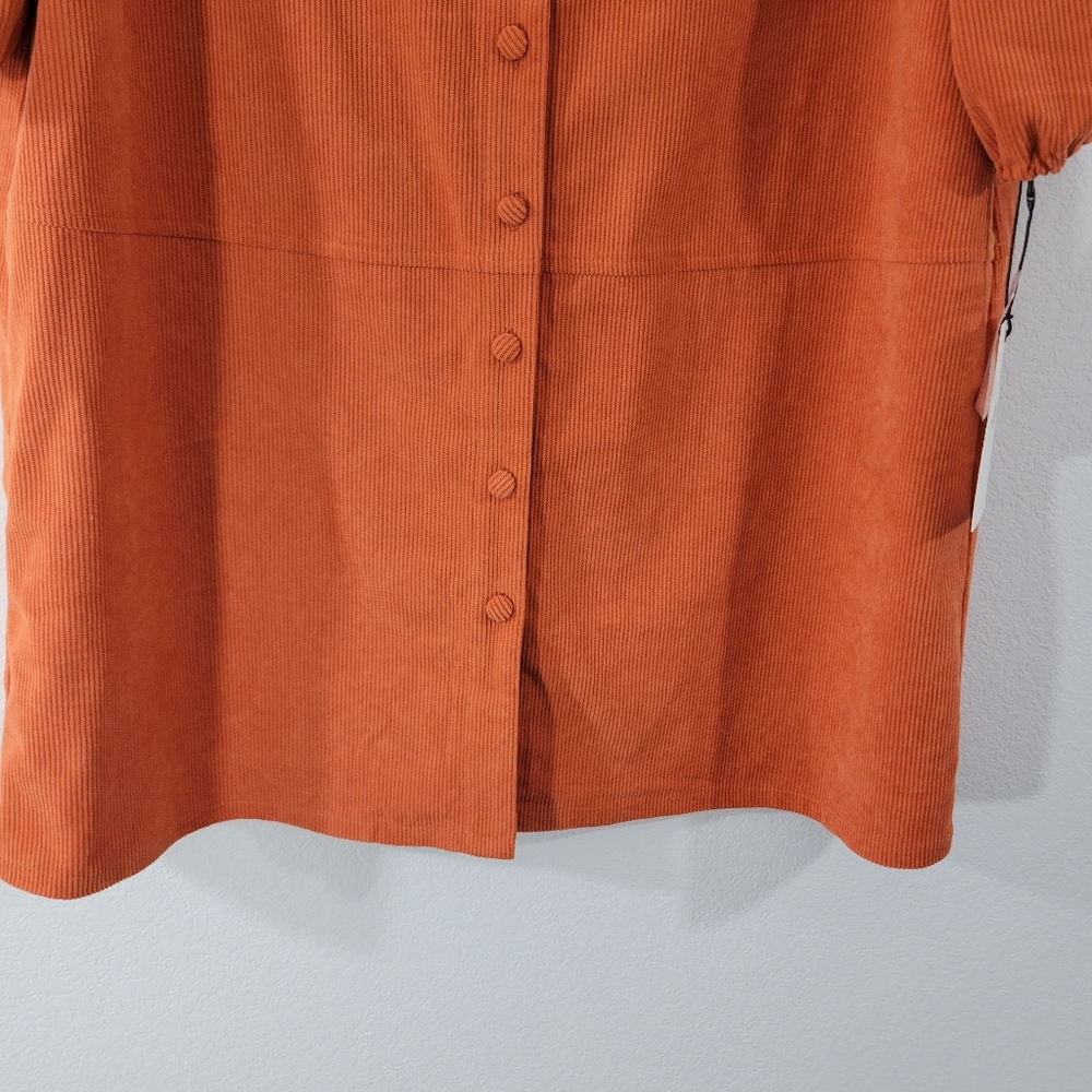 7 FOR ALL MANKIND rust colored corduroy puff sleeve button front jacket dress - Picture 4 of 11